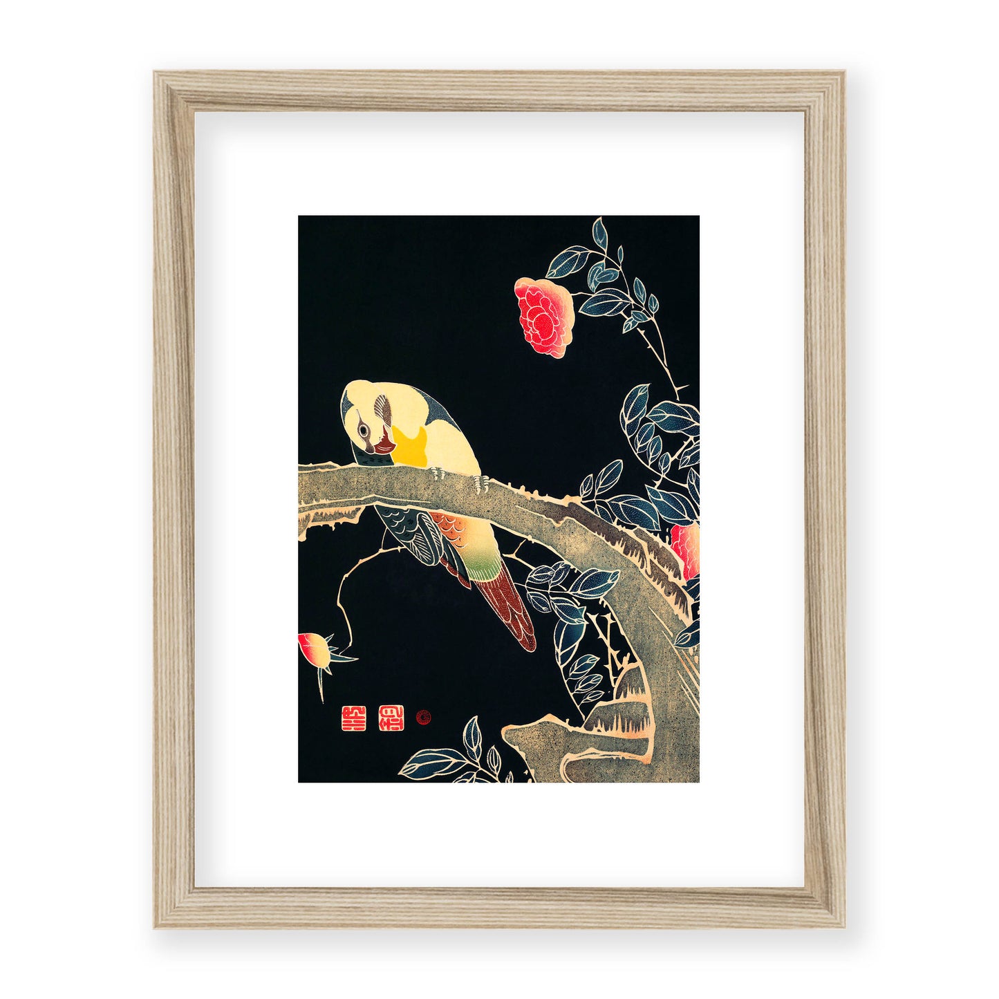 Ito Jakuchu - Parrot on the Branch of a Flowering Rose Bush