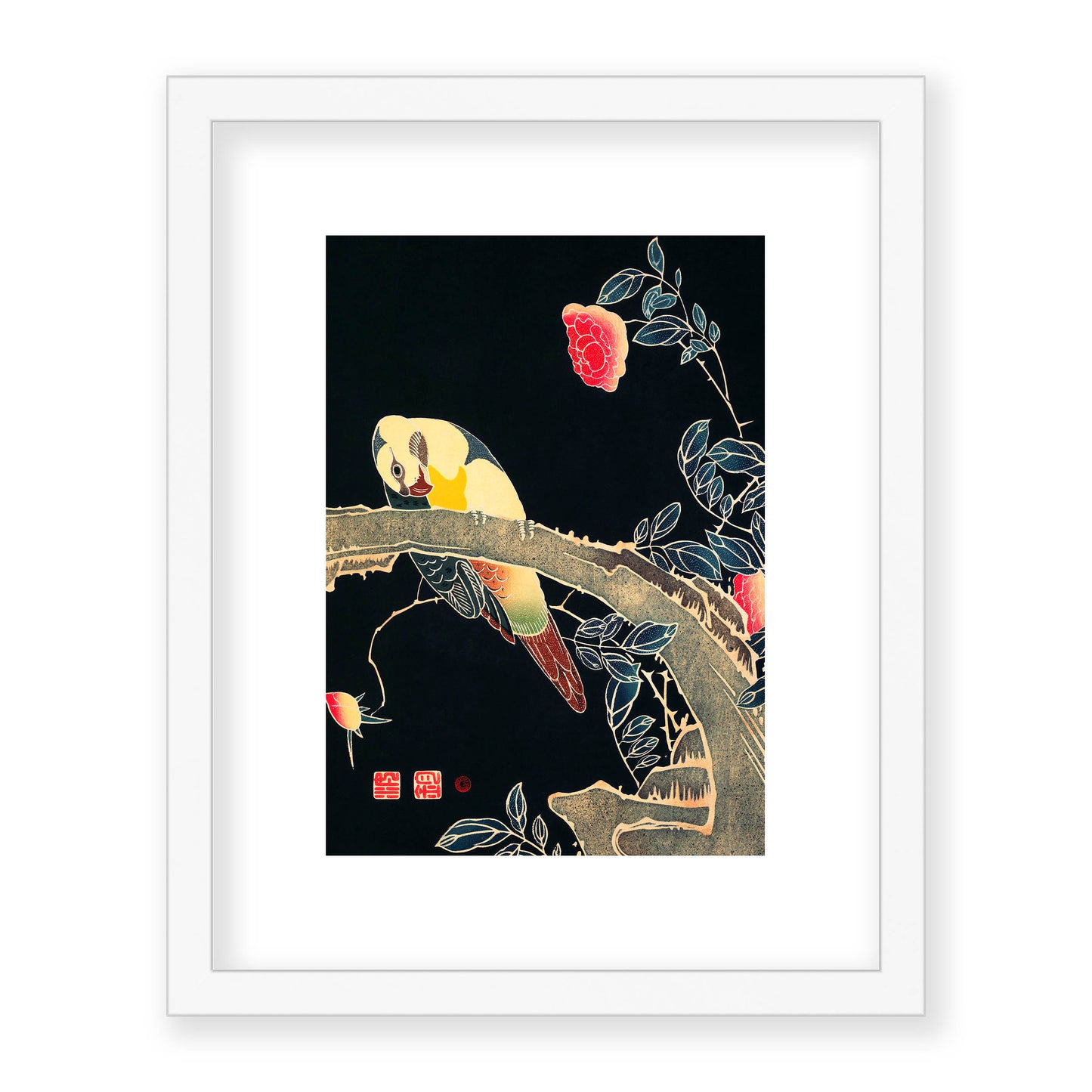 Ito Jakuchu - Parrot on the Branch of a Flowering Rose Bush