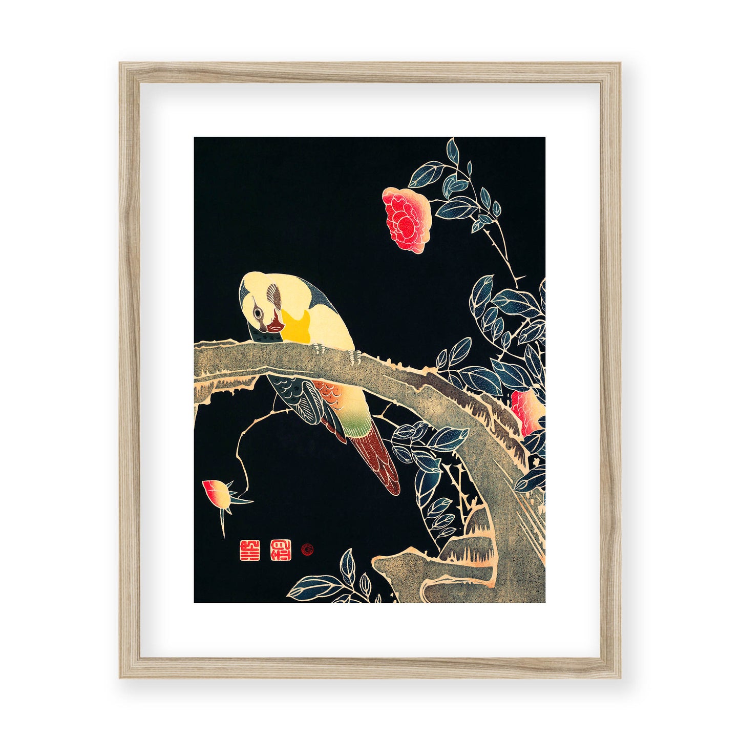 Ito Jakuchu - Parrot on the Branch of a Flowering Rose Bush