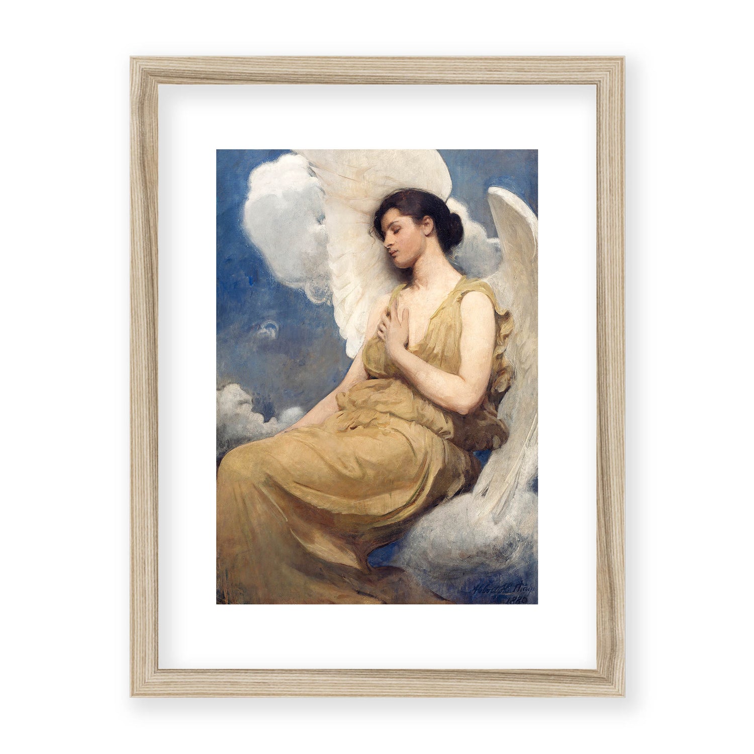 Abbott Handerson Thayer - Winged Figure. Natural Wood Framed and Mounted Print