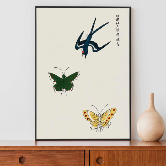Taguchi Tomoki - Swallow and butterflies from Yatsuo no tsubaki